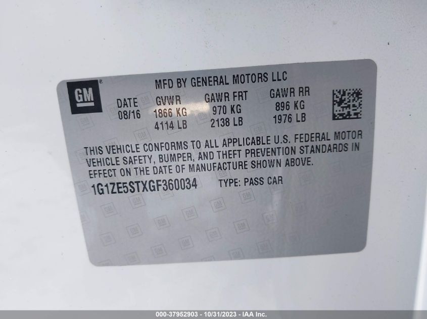 2016 CHEVROLET MALIBU LT - 1G1ZE5STXGF360034