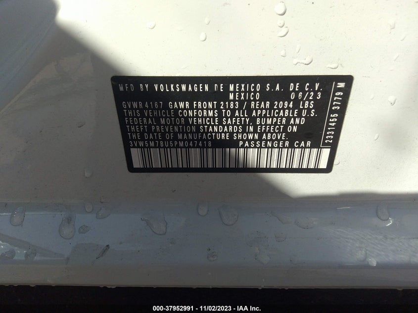 VIN 3VW5M7BU5PM047418 2023 VOLKSWAGEN JETTA S