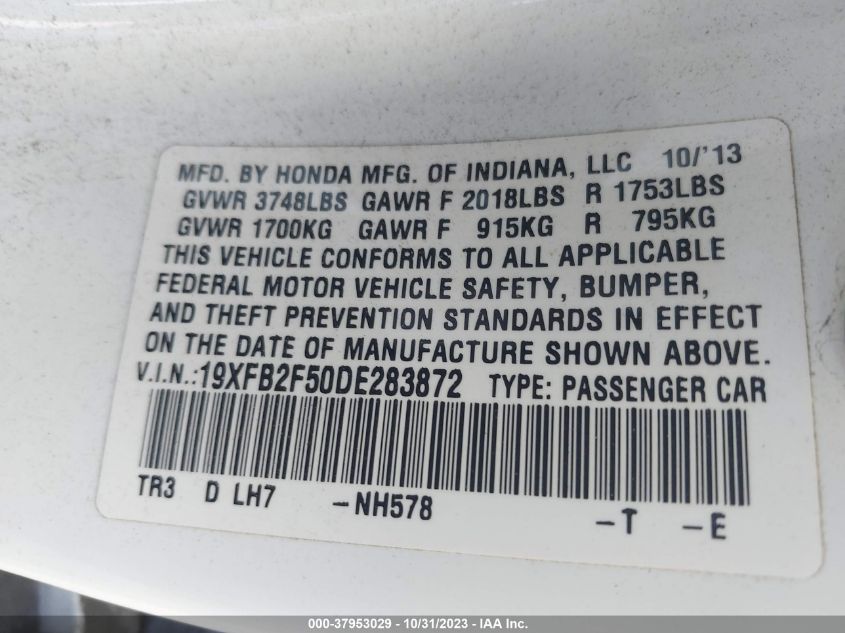 2013 HONDA CIVIC SDN LX 19XFB2F50DE283872
