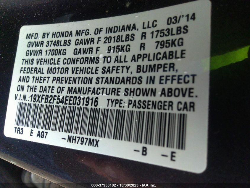 2014 HONDA CIVIC LX - 19XFB2F54EE031916