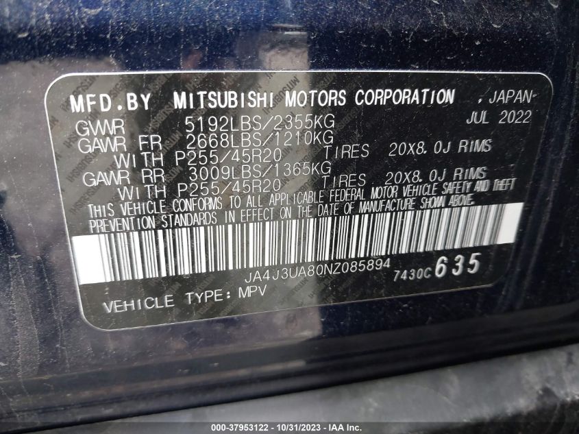 2022 MITSUBISHI OUTLANDER SE/BLACK EDITION - JA4J3UA80NZ085894