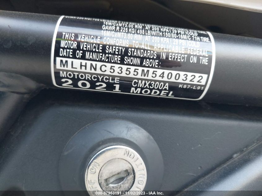 2021 HONDA CMX300 A - MLHNC5355M5400322