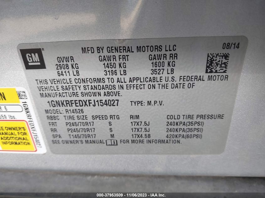 2015 CHEVROLET TRAVERSE LS - 1GNKRFEDXFJ154027