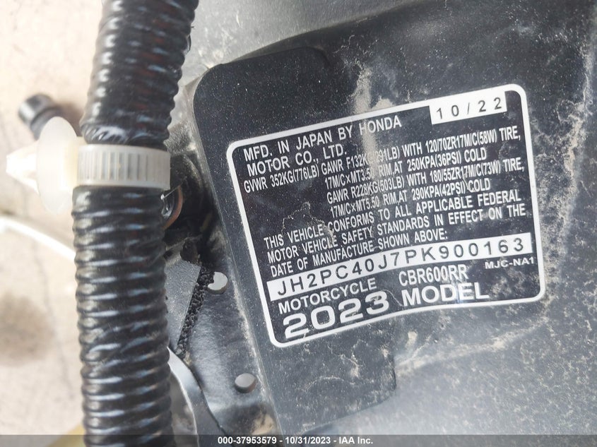 VIN JH2PC40J7PK900163 2023 HONDA CBR600 RA