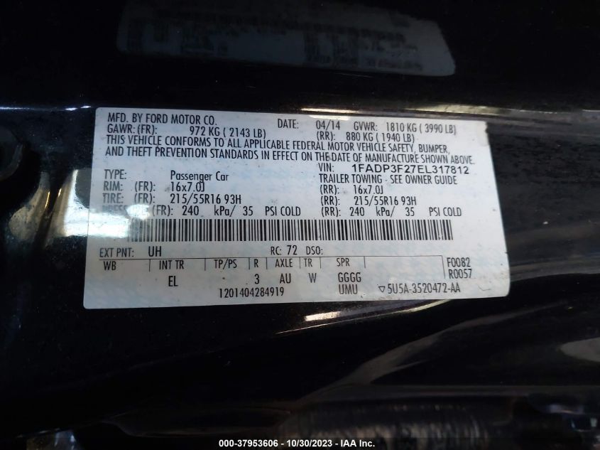 2014 FORD FOCUS SE - 1FADP3F27EL317812