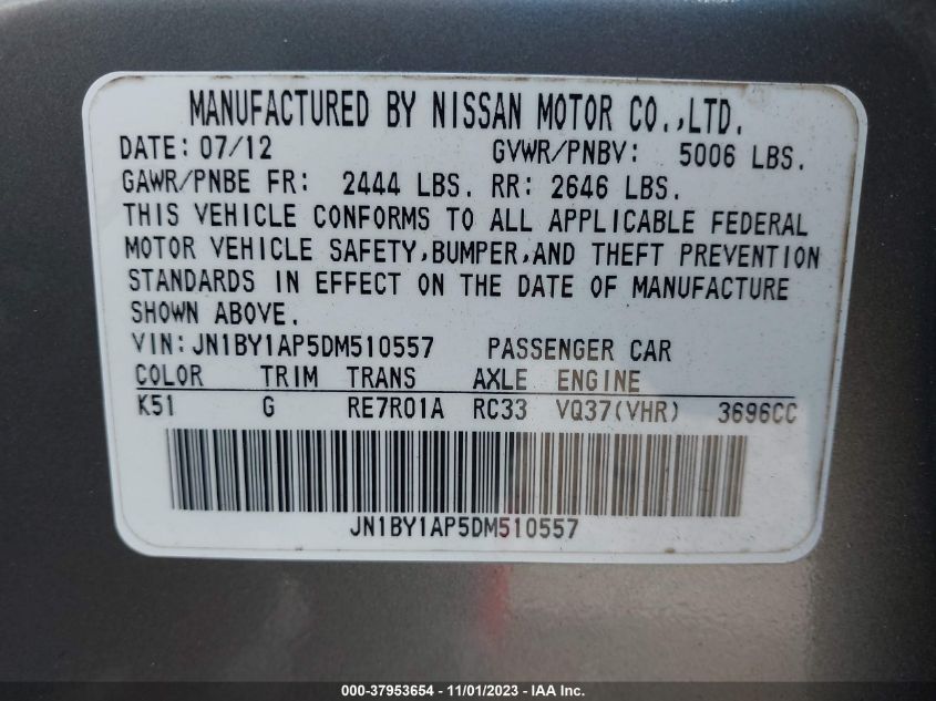 2013 INFINITI M37 JN1BY1AP5DM510557