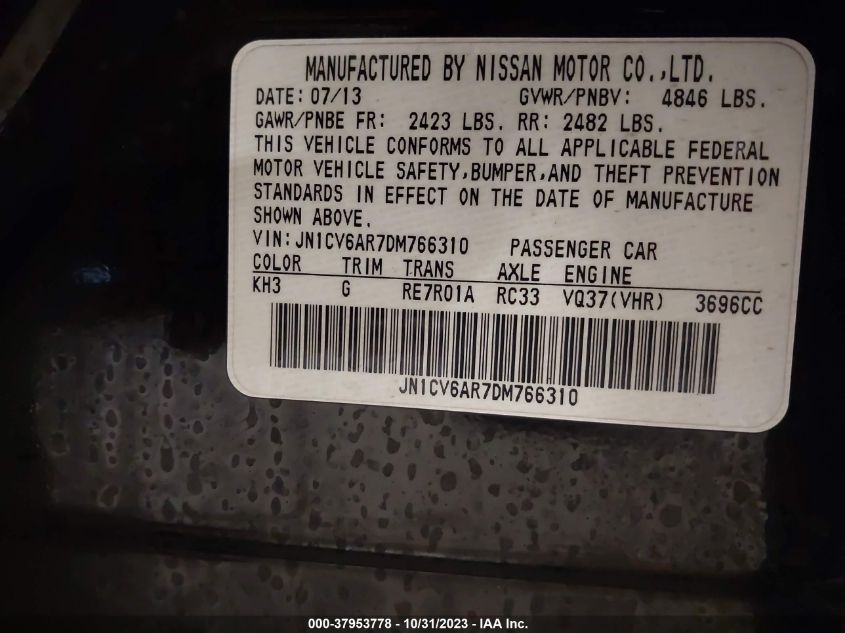 2013 INFINITI G37X X JN1CV6AR7DM766310