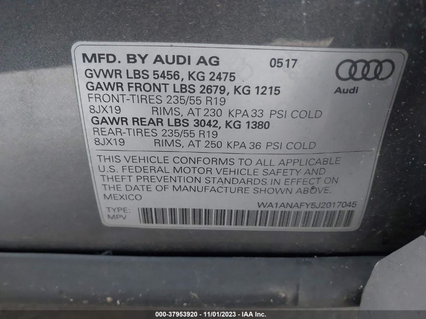 2018 AUDI Q5 PREMIUM - WA1ANAFY5J2017045