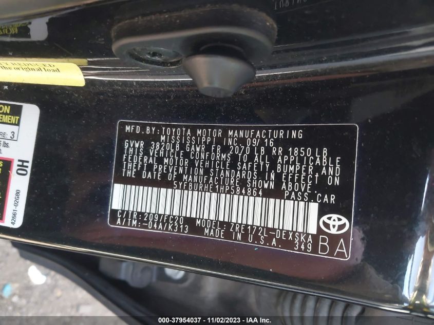 2017 TOYOTA COROLLA SE - 5YFBURHE1HP584864