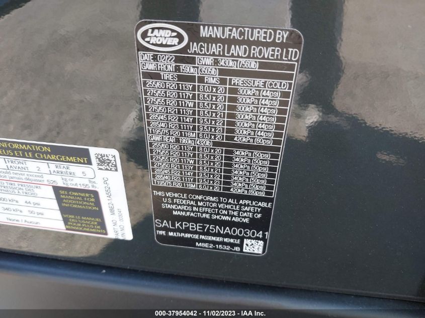2022 LAND ROVER NEW RANGE ROVER P530 SE - SALKPBE75NA003041