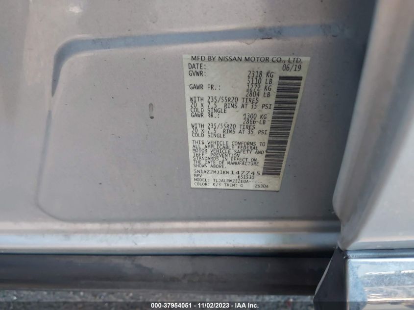 2019 NISSAN MURANO SL - 5N1AZ2MJ1KN147745