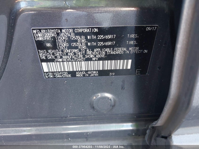 VIN JTMWFREV9JJ724427 2018 TOYOTA RAV4 XLE