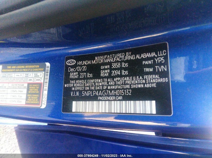 2021 HYUNDAI ELANTRA LIMITED - 5NPLP4AG7MH015132