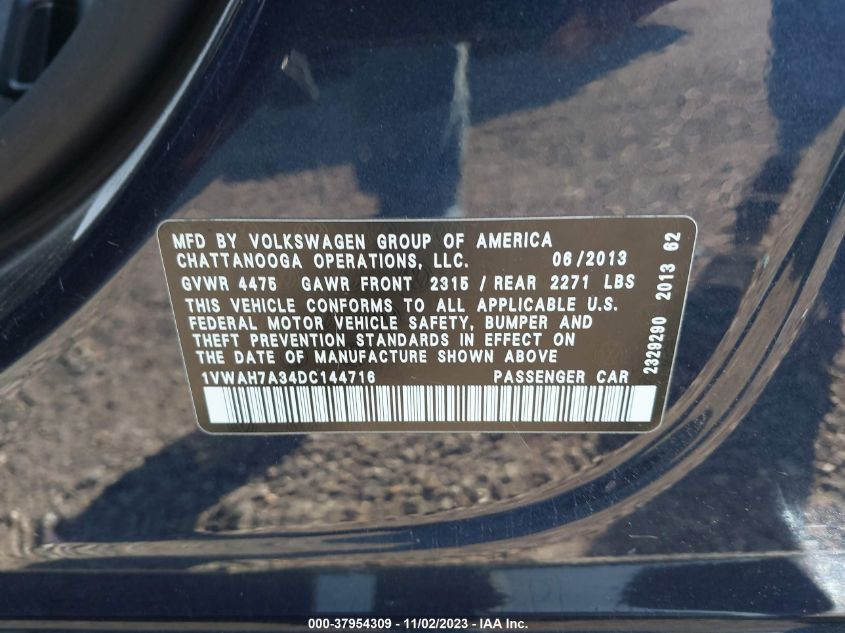 2013 VOLKSWAGEN PASSAT S - 1VWAH7A34DC144716
