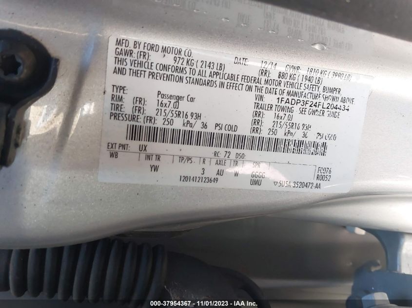 2015 FORD FOCUS SE - 1FADP3F24FL204434