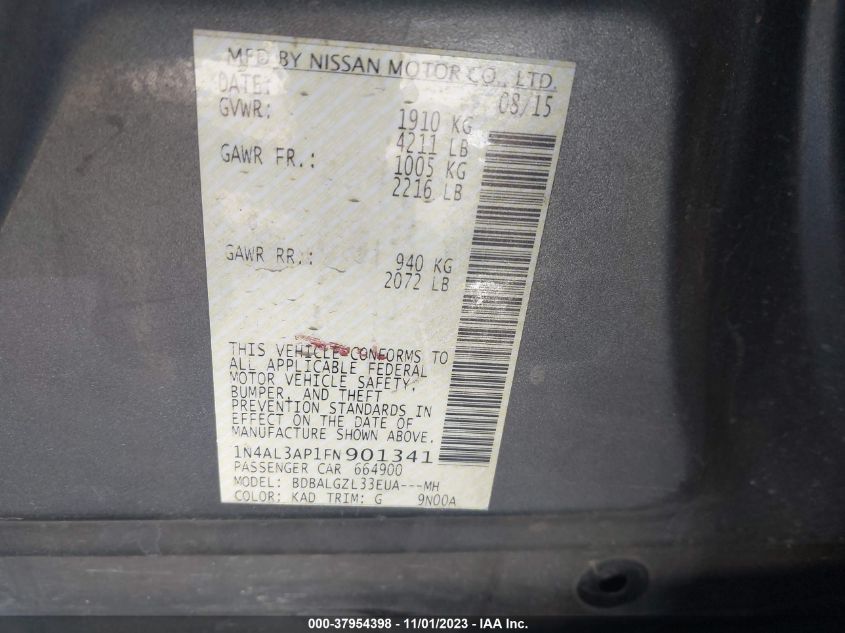 2015 NISSAN ALTIMA 2.5/S/SV/SL - 1N4AL3AP1FN901341