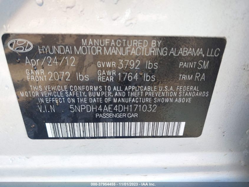 2013 HYUNDAI ELANTRA LIMITED PZEV - 5NPDH4AE4DH171032