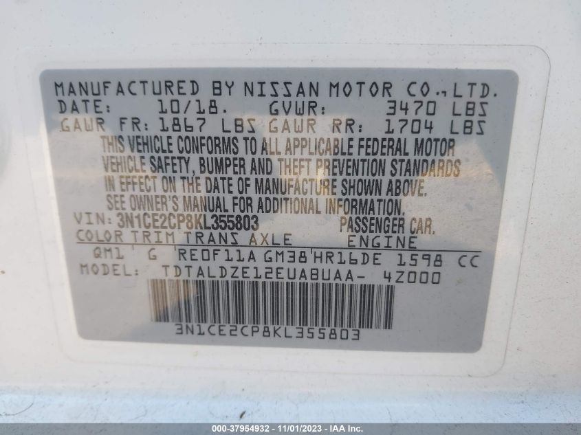 2019 NISSAN VERSA NOTE SV - 3N1CE2CP8KL355803