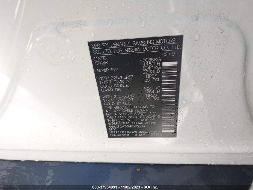 VIN KNMAT2MT4HP571084 2017 NISSAN ROGUE SV