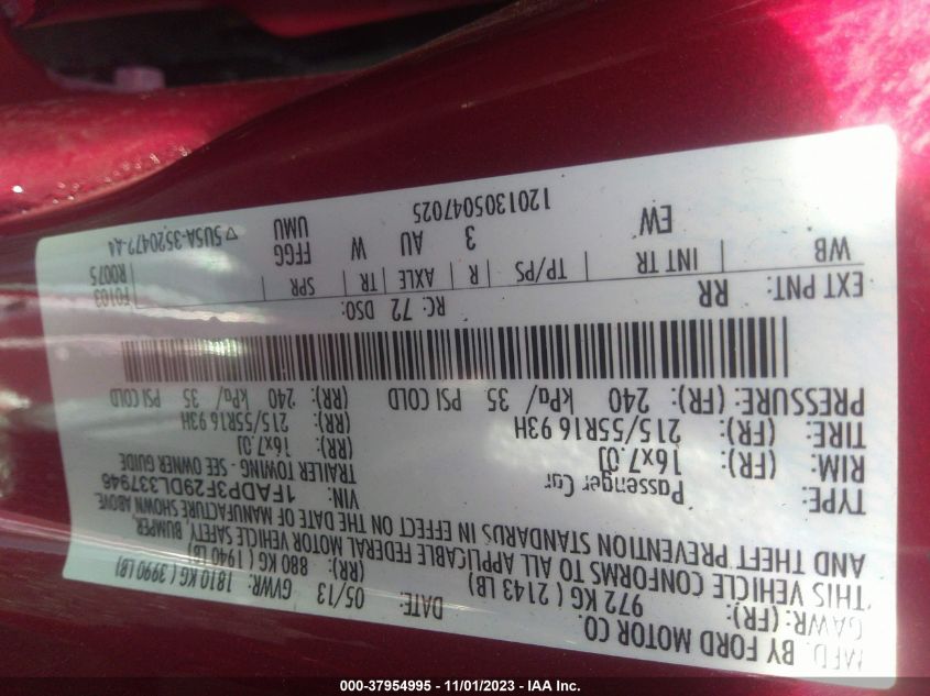 2013 FORD FOCUS SE - 1FADP3F29DL337946