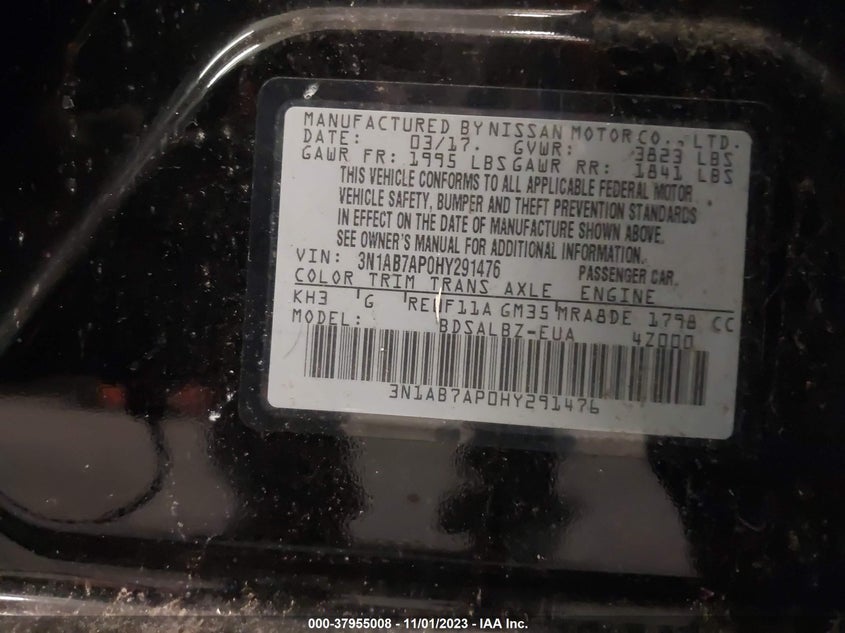 VIN 3N1AB7AP0HY291476 2017 NISSAN SENTRA S