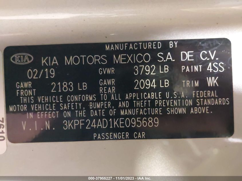 2019 KIA FORTE EX - 3KPF54AD6KE056944