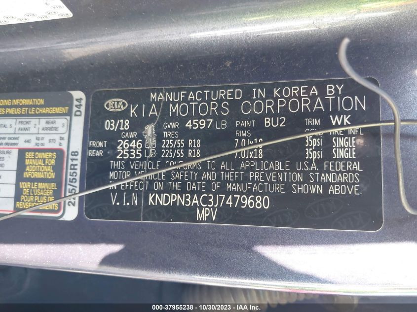 2018 KIA SPORTAGE EX - KNDPN3AC3J7479680