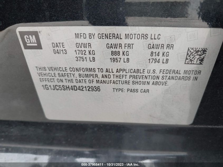 2013 CHEVROLET SONIC LT AUTO - 1G1JC5SH4D4212936