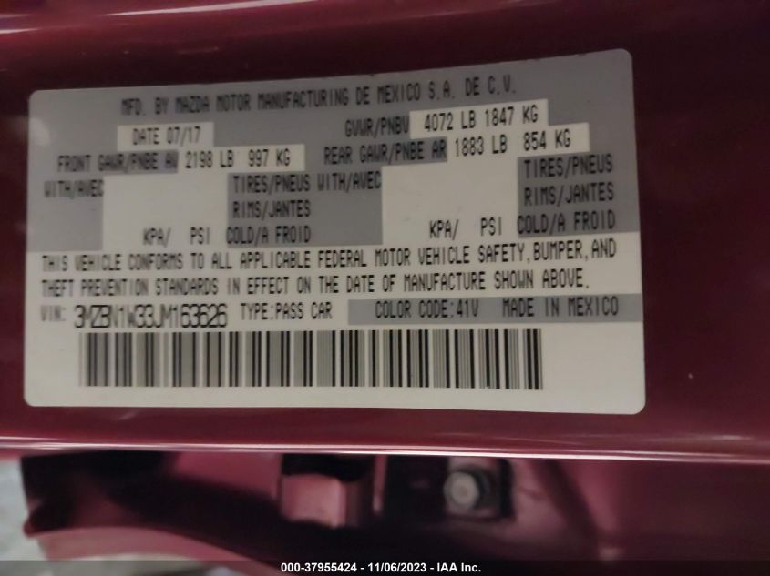 2018 MAZDA MAZDA3 GRAND TOURING - 3MZBN1W33JM163626