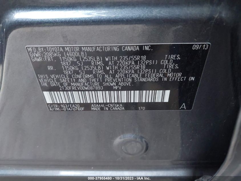 2013 TOYOTA RAV4 LIMITED - 2T3DFREV0DW087893