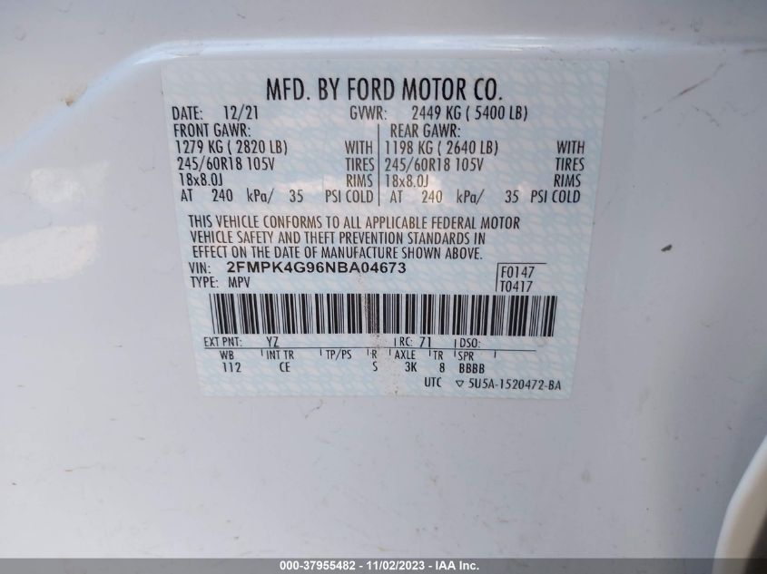 2022 FORD EDGE SE - 2FMPK4G96NBA04673