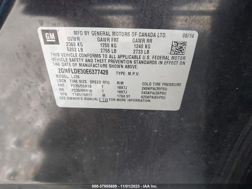 2014 CHEVROLET EQUINOX LTZ - 2GNFLDE30E6377428