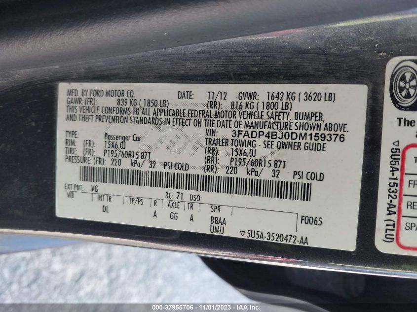2013 FORD FIESTA SE - 3FADP4BJ0DM159376