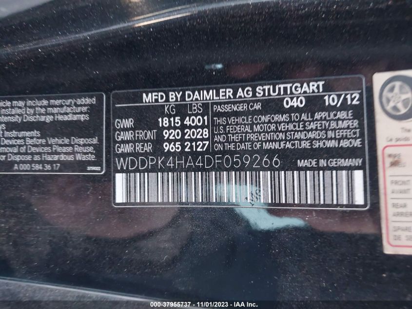 2013 MERCEDES-BENZ SLK-CLASS SLK250 WDDPK4HA4DF059266
