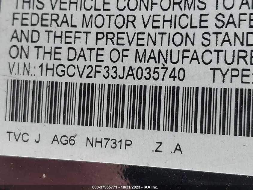 2018 HONDA ACCORD SPORT - 1HGCV2F33JA035740