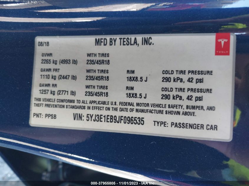 2018 TESLA MODEL 3 - 5YJ3E1EB9JF096535