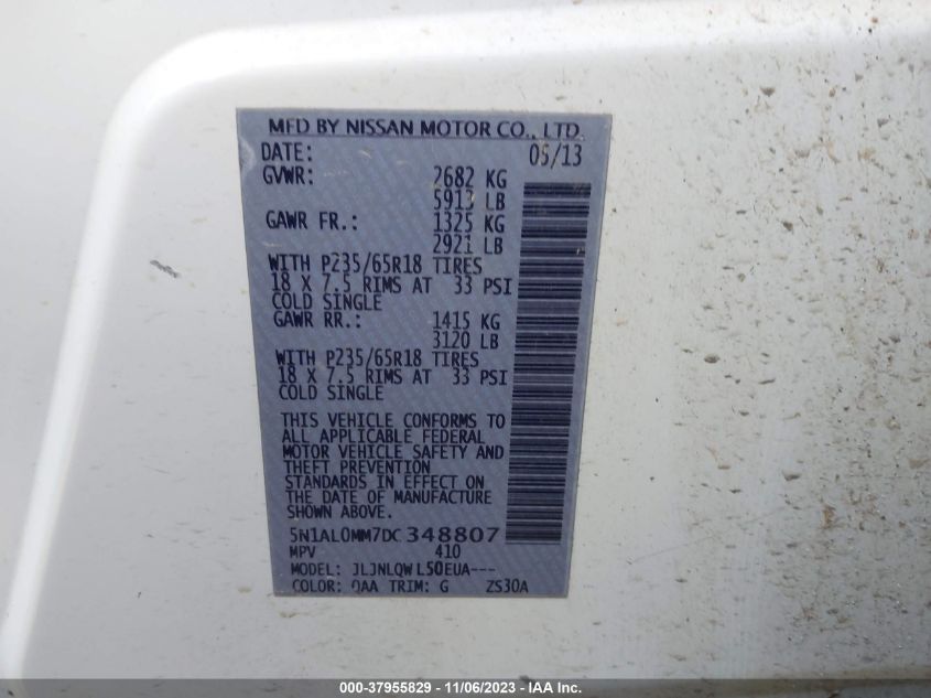 2013 INFINITI JX35 - 5N1AL0MM7DC348807