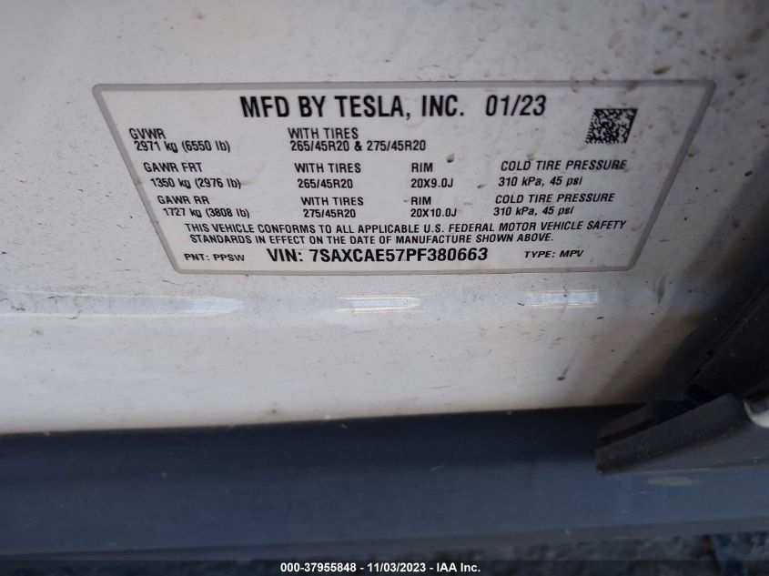 2023 TESLA MODEL X DUAL MOTOR ALL-WHEEL - 7SAXCAE57PF380663