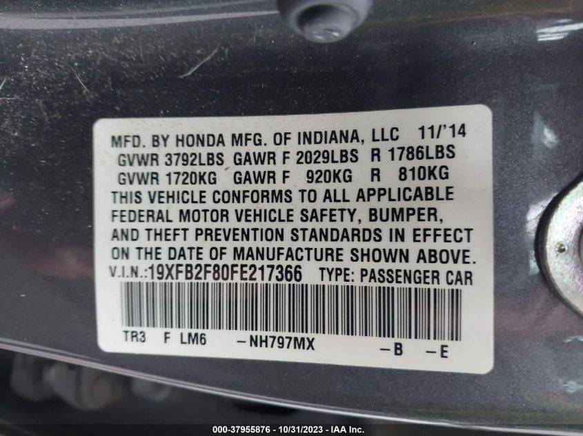 2015 HONDA CIVIC EX - 19XFB2F80FE217366