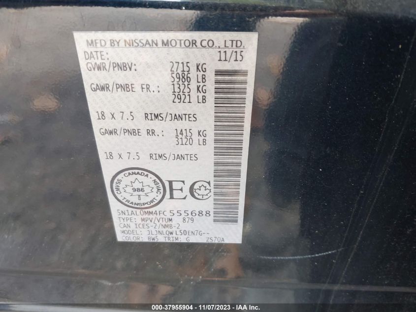 2015 INFINITI QX60 - 5N1AL0MM4FC555688