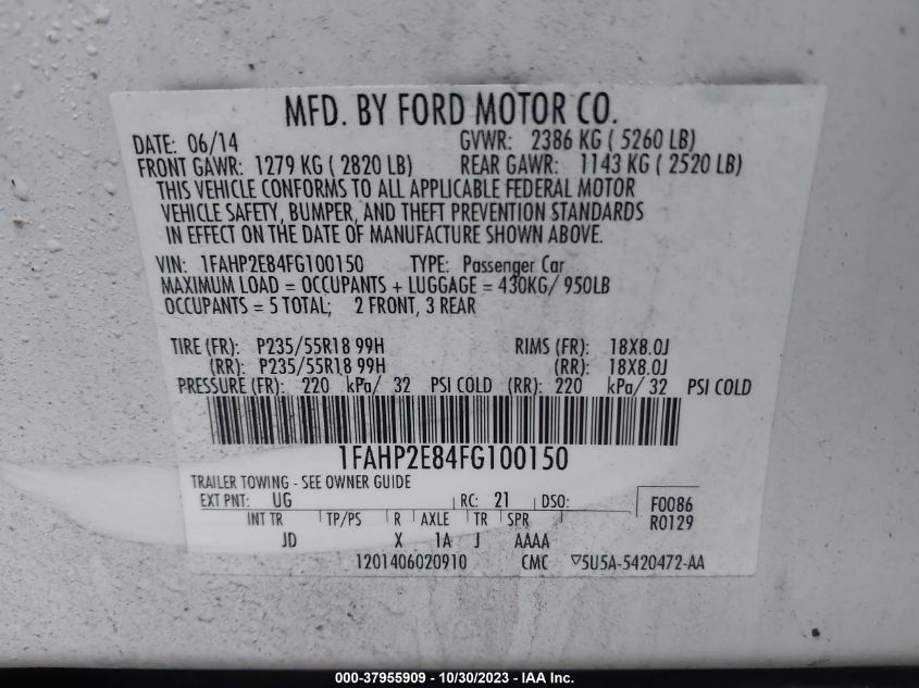 2015 FORD TAURUS SEL - 1FAHP2E84FG100150