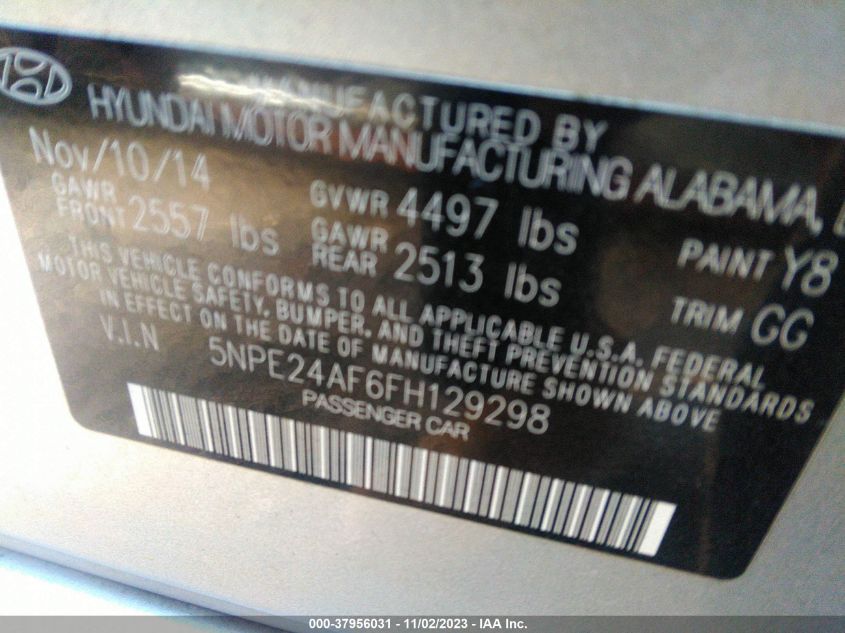 2015 HYUNDAI SONATA 2.4L SE - 5NPE24AF6FH129298