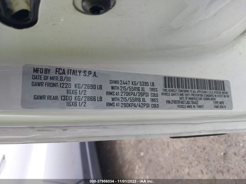 2018 RAM PROMASTER CITY TRADESMAN - ZFBERFAB7J6L78462