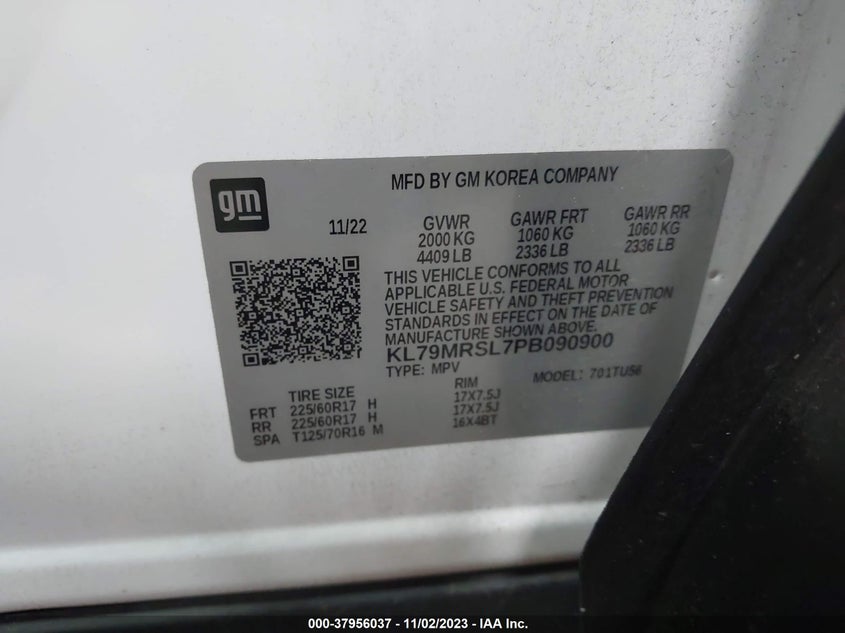 VIN KL79MRSL7PB090900 2023 CHEVROLET TRAILBLAZER AWD LT