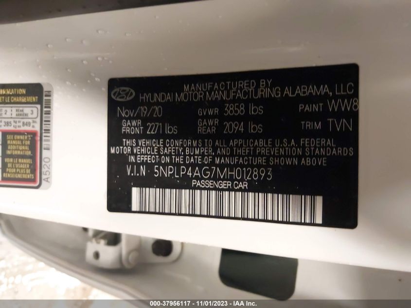 2021 HYUNDAI ELANTRA LIMITED - 5NPLP4AG7MH012893