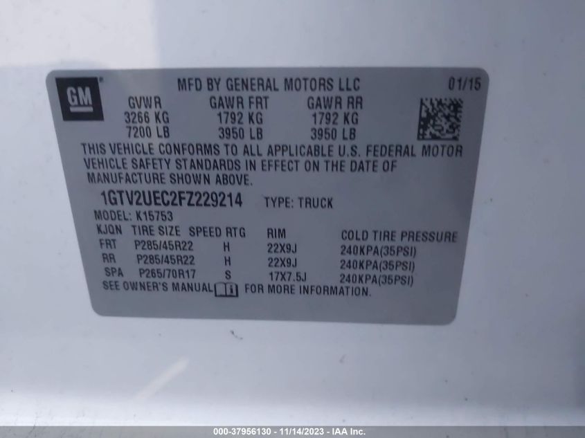 2015 GMC SIERRA 1500 SLE - 1GTV2UEC2FZ229214