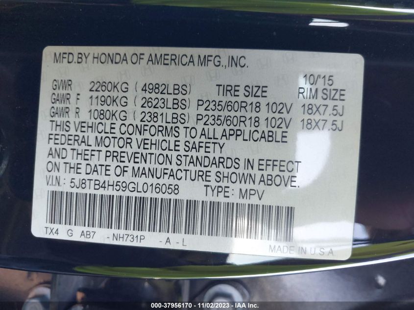 2016 ACURA RDX TECHNOLOGY - 5J8TB4H59GL016058