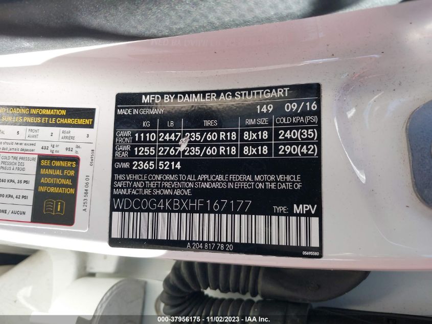 2017 MERCEDES-BENZ GLC 300 4MATIC - WDC0G4KBXHF167177