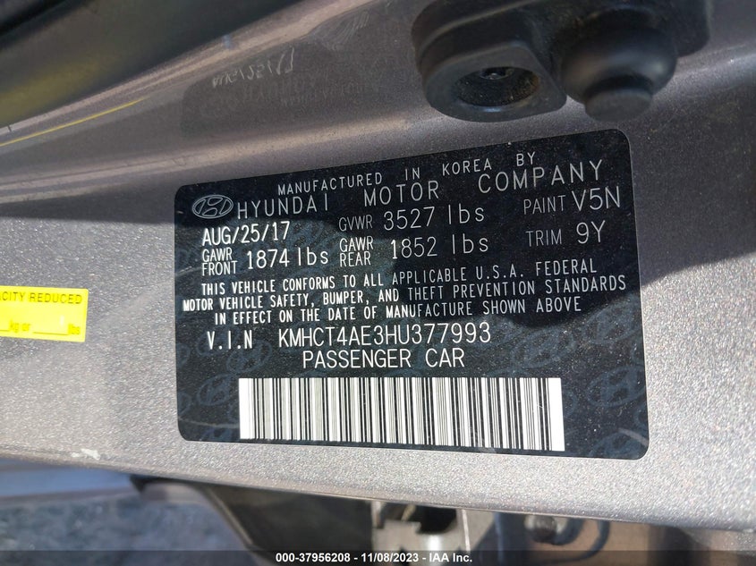VIN KMHCT4AE3HU377993 2017 HYUNDAI ACCENT SE