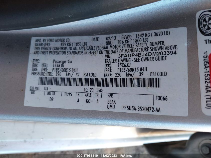 2013 FORD FIESTA SE - 3FADP4BJ4DM203394